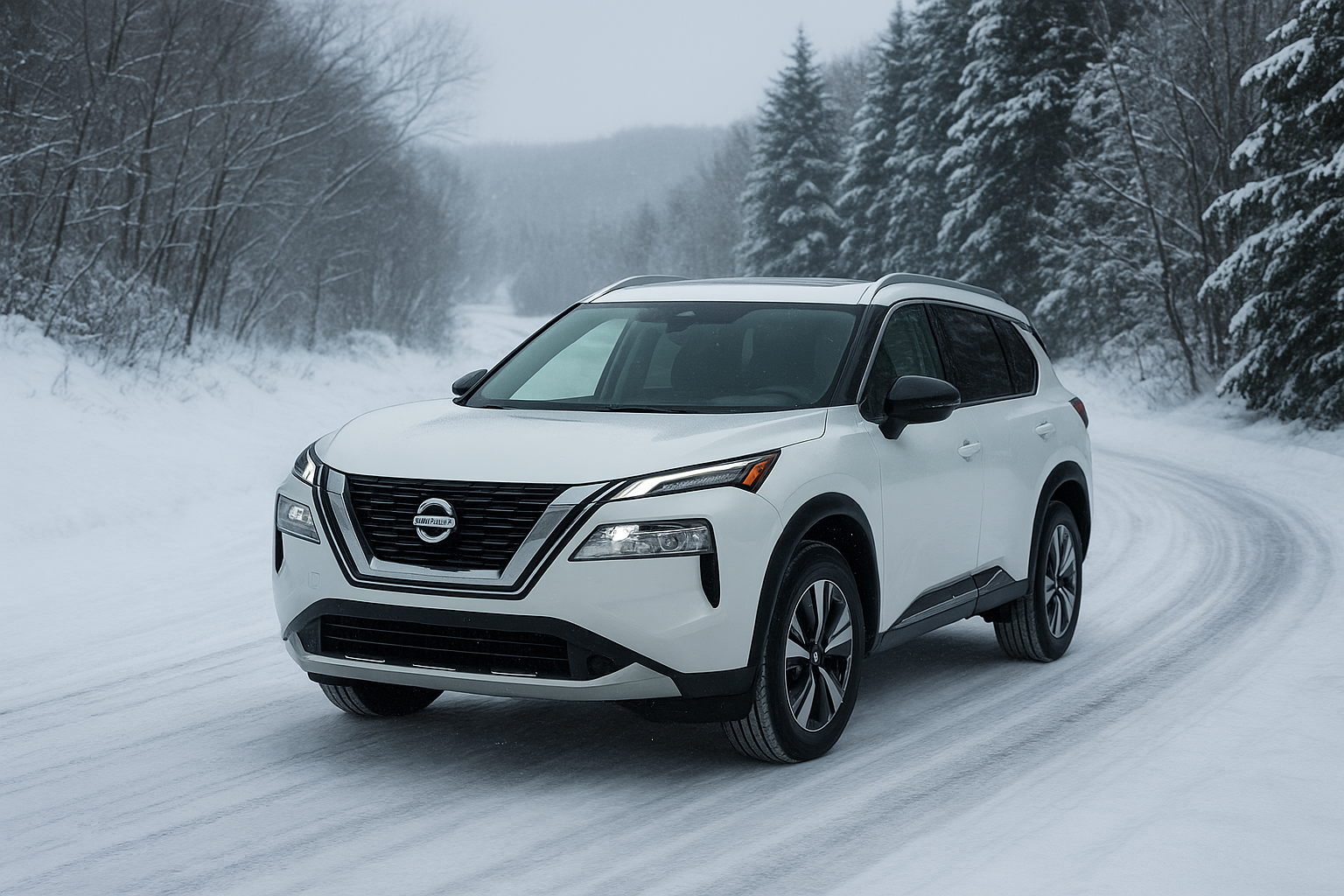 Nissan Rouge on Winter Road