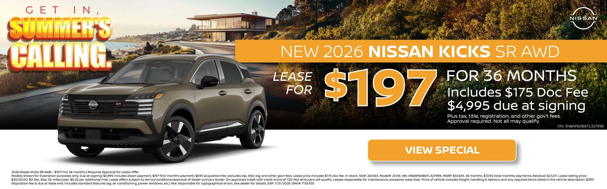 Nissan Kicks Lease - $197/mo