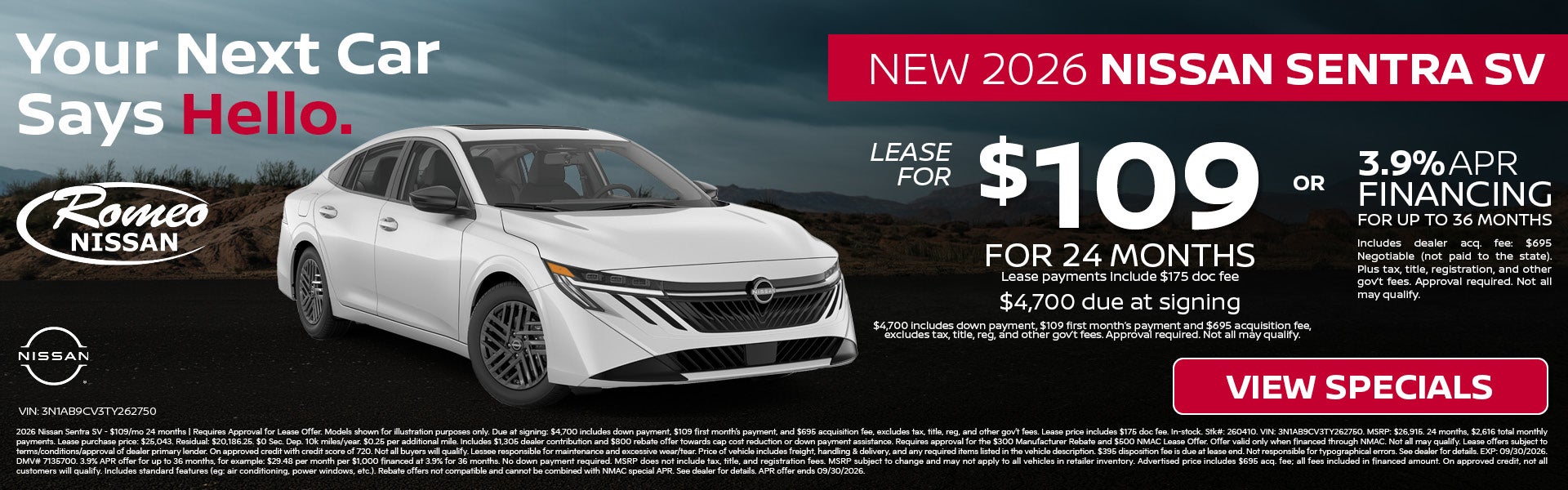 New 2026 Nissan Sentra SV